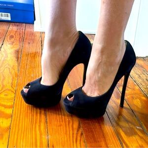 CASADEI Blue Suede Peep-Toe Platform Stiletto Heels/Pumps/Shoes Italy US 8 $850
